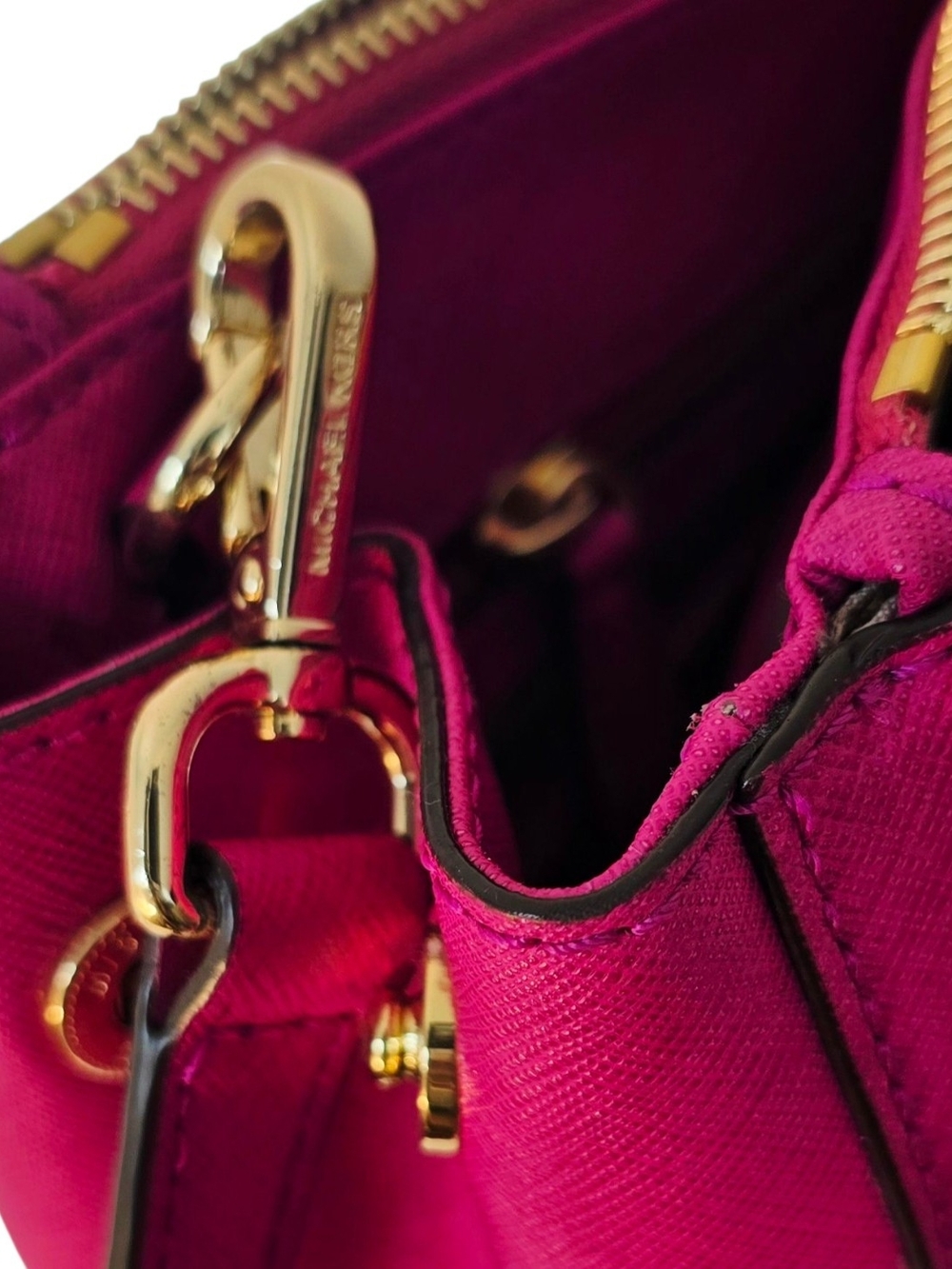 Michael Kors Sutton Medium Satchel Raspberry Pink Leather Bag + Wallet NWT - Picture 6 of 9